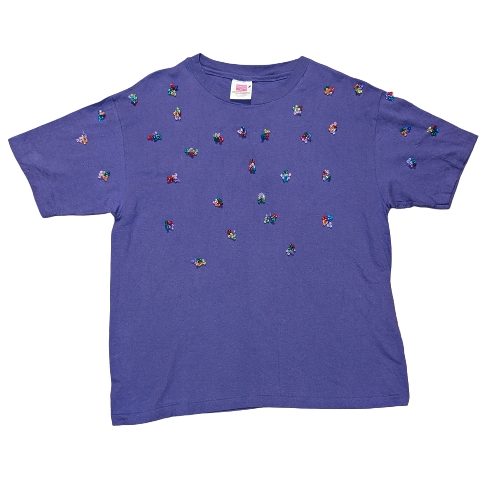 Vintage 90s Beaded Craft Tee, Women's Size M